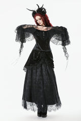 Black Square Collar Multi-Layered Lace Long Flared Sleeves Women's Gothic Palace Velvet Top - Product - 9