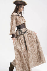 Apricot Ruffle Lace-Up Women's Gothic Eyelets Rivets Long Skirt - Product - 7