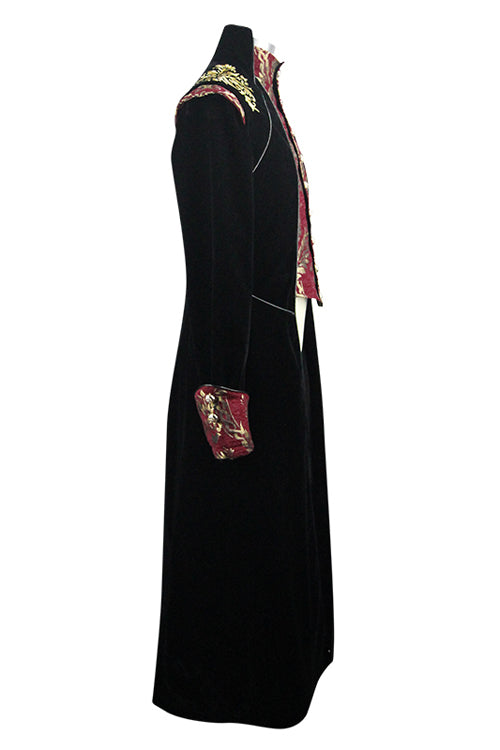 Gothic Jacquard Stand Collar Embroidery Mens Long Coat - Product - 5