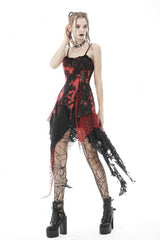 Black/Red Irregular Tie-dyed Patchwork Women's Punk Slip Dress - Product - 11