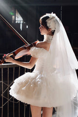 White [Pure White Prayer · Snow Love] Square Collar Ruffled Bow Lace Classic Gothic Lolita Dress Set - Product - 5