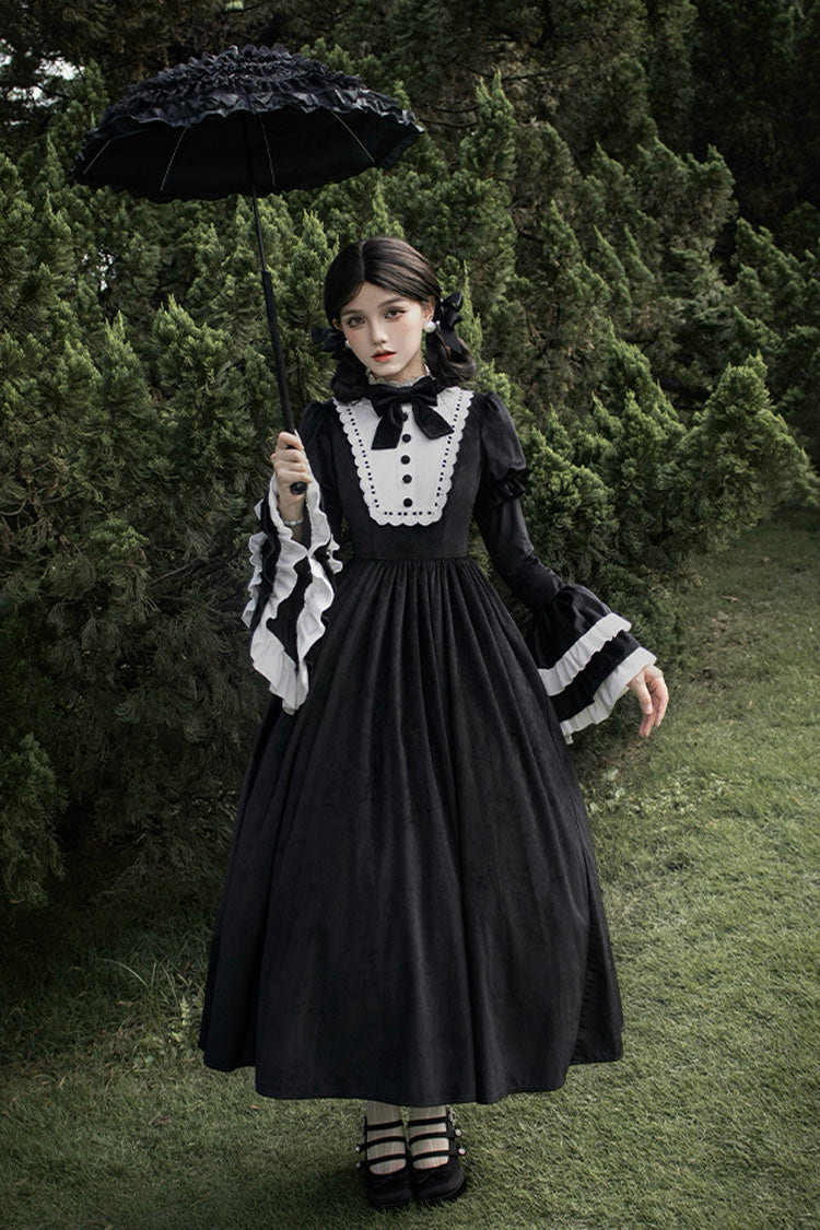 Black [Sleepless Night] Long Hime Sleeves Ruffle Bowknot Gothic Lolita Dress - Product - 5