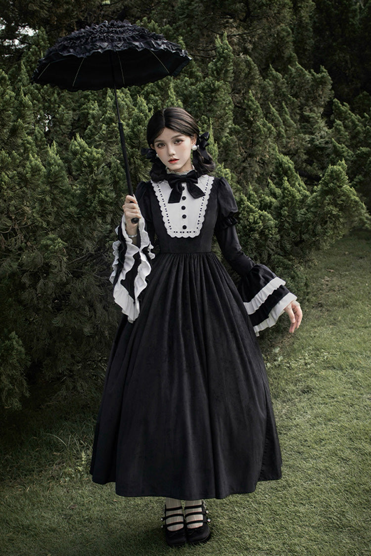 Black [Sleepless Night] Long Hime Sleeves Ruffle Bowknot Gothic Lolita Dress - Product - 5