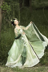 Green [Qingyao] Butterfly Flowers Embroidery Sweet Chinese Style Hanfu Dress Full Set - Product - 2