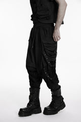 Black Studded Pleated Eyelet Men's Punk Handsome Cool Pants - Product - 6