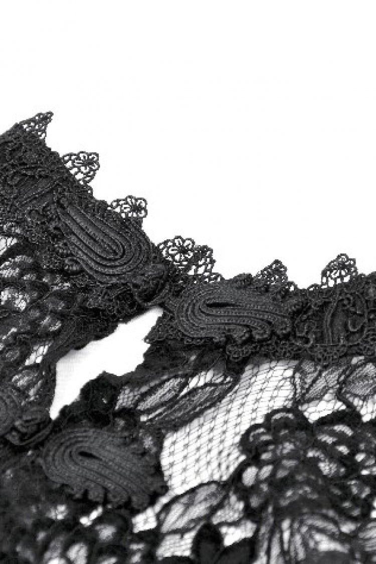 Black Sleeveless Ruffled Lace Spliced Mesh Women's Gothic Cape - Product - 15