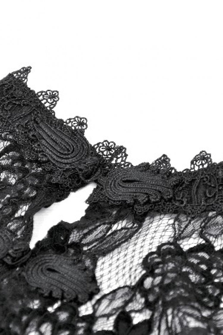 Black Sleeveless Ruffled Lace Spliced Mesh Women's Gothic Cape - Product - 15