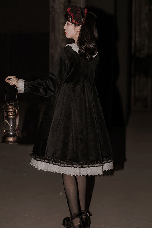 Black Doll Collar Long Sleeves Gothic Lolita Dress - Product - 5