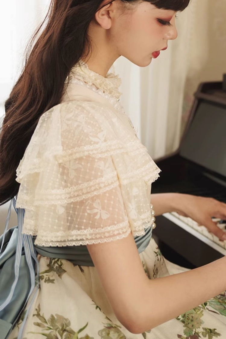 Detachable Pad Short Sleeves Hollow Lace Sweet Lolita Blouse 3 Colors - Product - 8