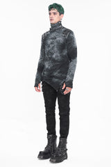 Grey/Black Lrregular Ripped Stand Collar Men's Punk Shirt - Product - 5