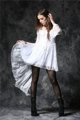 White Square Collar Sleeveless Overlay Embroidered Lace Women's Gothic Dress - Product - 8