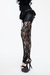 Black Knitted Base Cloth Rose Flower Net Material Asymmetric Lace Hip Transparent Women's Gothic Leggings - Product - 2