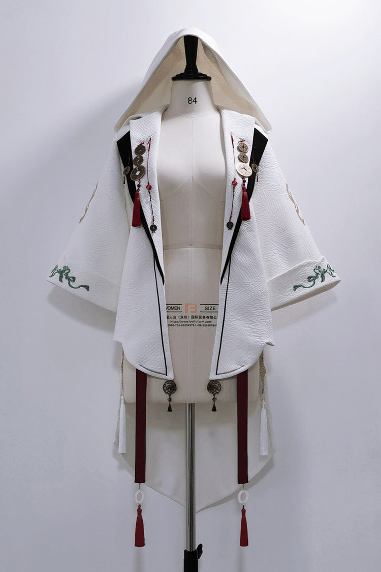 Black/White [Mountain Spirit] Long Sleeves Embroidered Hooded Classic Chinese Inspired Ouji Lolita Shorts Set - Coat(Only) - 16