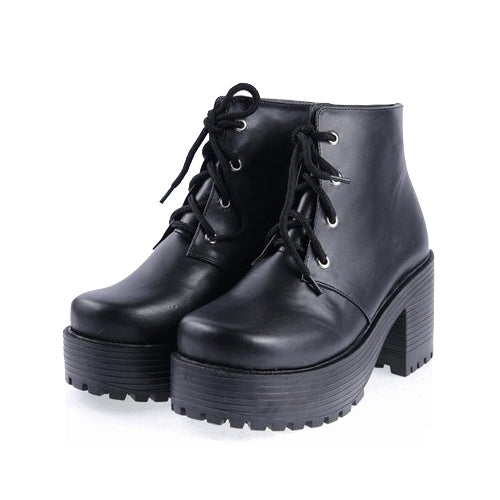 Black Patent Leather High Heels Platform Classic Lolita Shoes - Black - 1