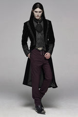 Black Long Sleeves Jacquard Lace-Up Slim Men's Gothic Long Coat - Product - 4