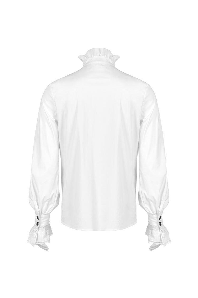White Stand Collar Lantern Sleeves Slim Men's Gothic Blouse - Product - 7