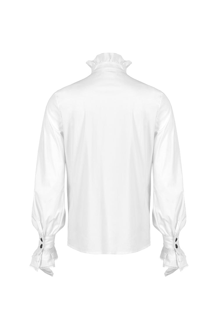 White Stand Collar Lantern Sleeves Slim Men's Gothic Blouse - Product - 7