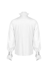 White Stand Collar Lantern Sleeves Slim Men's Gothic Blouse - Product - 7