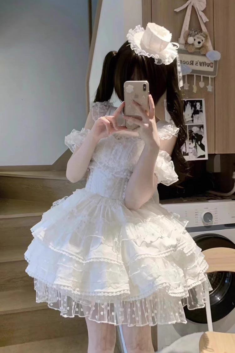 White Pray Multi-Layered Bowknot Lace Sweet Lolita Dress - Product - 10