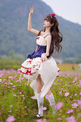 Blue/Ivory [Dance of Time] Snow White Triple-Layered Ballet Style Bowknot Lace-Up Sweet Lolita Jsk Dress - Product - 3