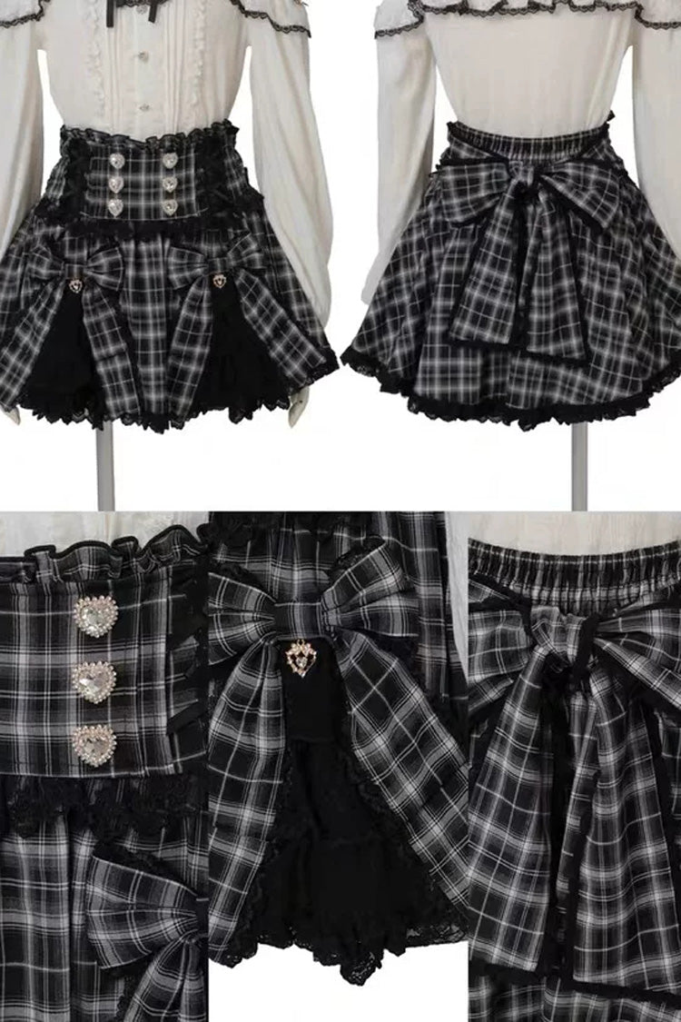 Jirai Kei Plaid Printed Ruffled Bow Gothic Japanese Lolita Skirt 3 Colors - Product - 3