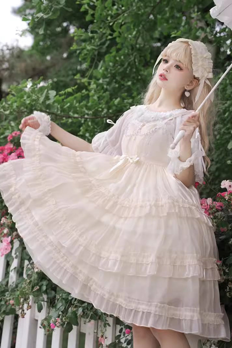 Star Gauze Romance Multi-layer Ruffle Bowknot Sweet Elegant Princess Lolita Jsk Dress 2 Colors - Product - 5