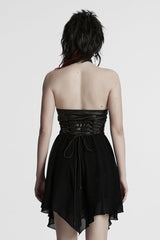 Black Halterneck Lace-Up Irregular Women's Punk Party Dress - Product - 3