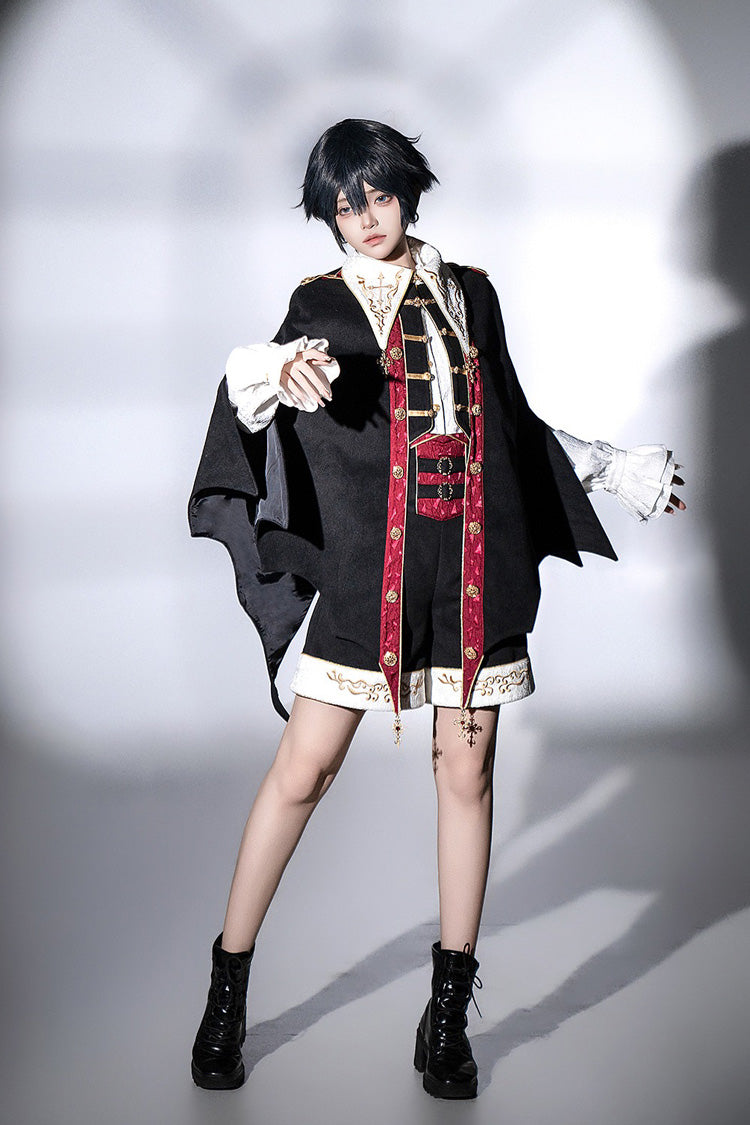 Black [Vampire Noble Court] Long Sleeves Embroidery Gothic Prince Handsome Ouji Lolita Set - Product - 10
