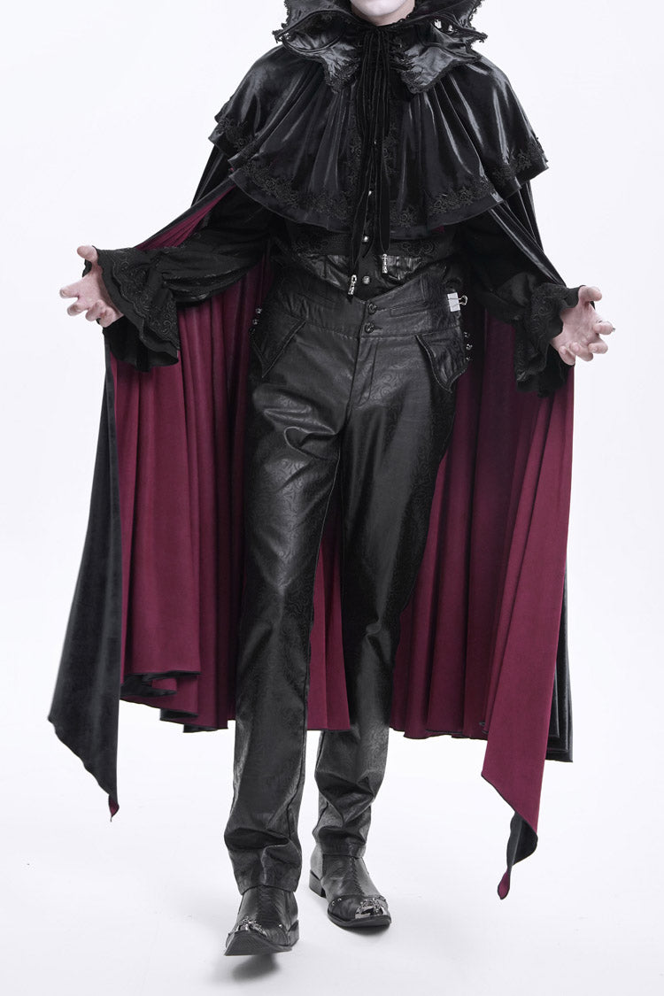 Black High Waisted Faux Leather  Men's Gothic Pants - Product - 12