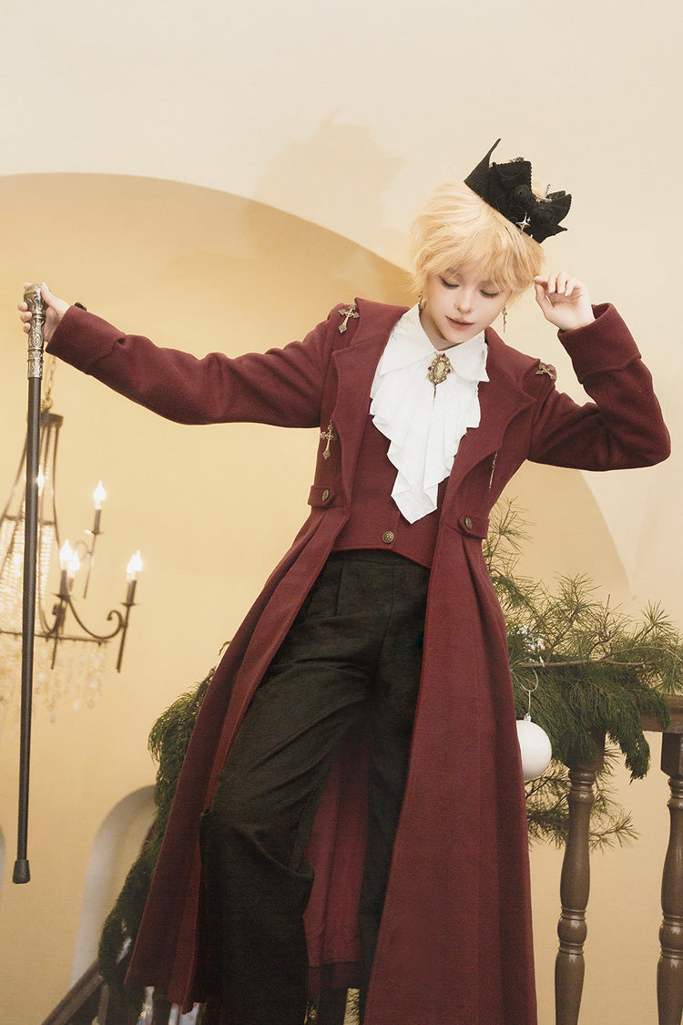 Dark Red [The Legend of Dracula] Long Sleeves Gothic Prince Handsome Cool Ouji Lolita Coat - Product - 11