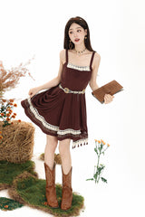 Brown [Dream of the Wilderness] Square Collar Sleeveless Embroidered Sweet Lolita Jsk Dress Set - Product - 6