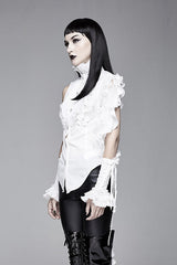 White Ruffled Lace Sleeves Chiffon Swallowtail Womens Gothic Blouse - Product - 2