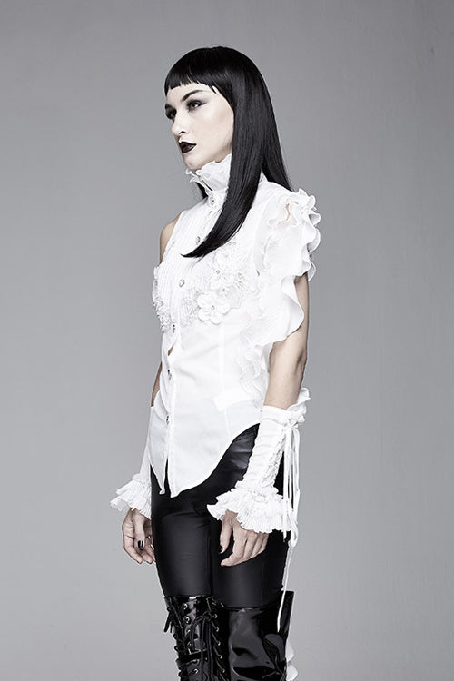 White Ruffled Lace Sleeves Chiffon Swallowtail Womens Gothic Blouse - Product - 2