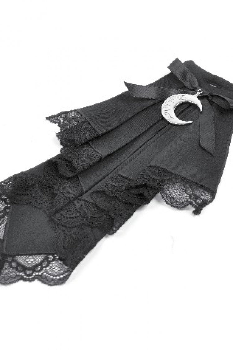 Black/White Striped Lapel Collar Long Sleeves Moon Lace Bow Ruffled Pleated Women's Gothic Dress - Product - 13
