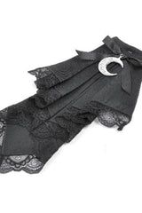 Black/White Striped Lapel Collar Long Sleeves Moon Lace Bow Ruffled Pleated Women's Gothic Dress - Product - 13