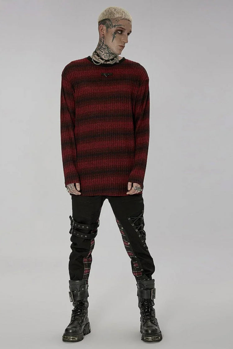 Round Collar Long Sleeves Striped Print Men's Steampunk Sweater 2 Colors - Product - 8