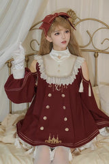 Red [Starry Night] Long Sleeves Ruffle Embroidery Sweet Princess Lolita Dress Full Set - Product - 6
