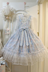 Sweet Sleeveless Ruffle Embroidery Bowknot Lace Chinese Style Lolita Jsk Dress 2 Colors - Blue - 2
