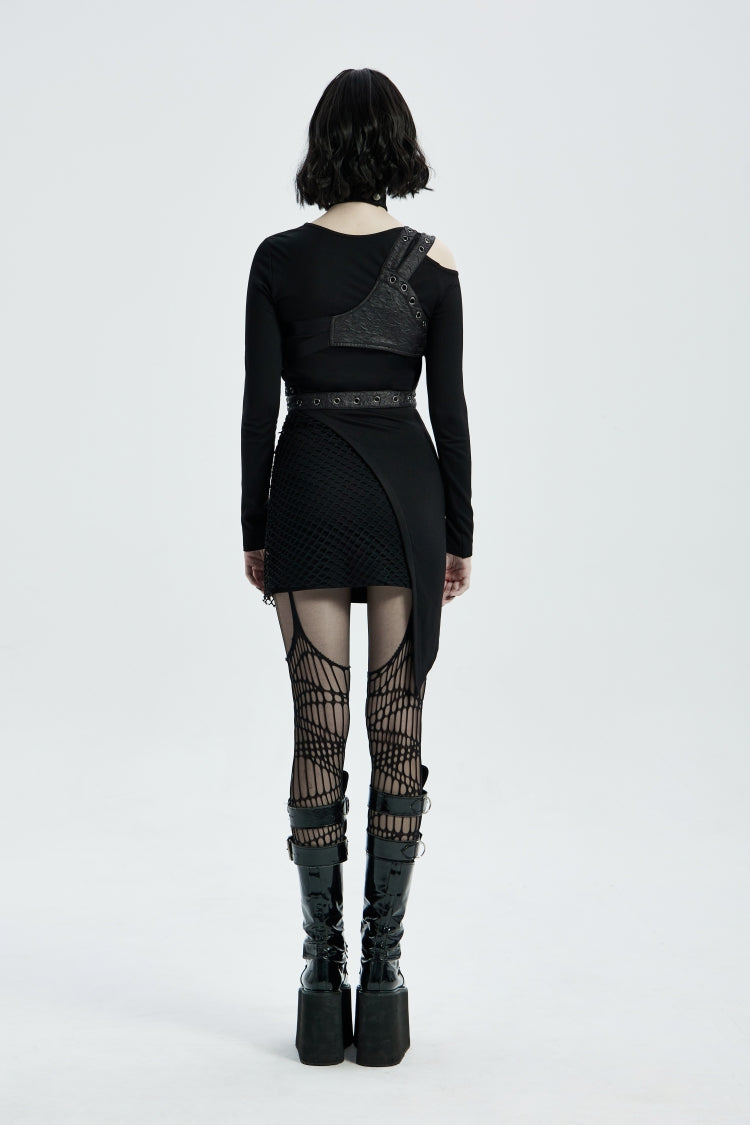Black Cut-Out Asymmetric Buckled Eyelet Women's Punk Accessory with Pocket - Product - 4