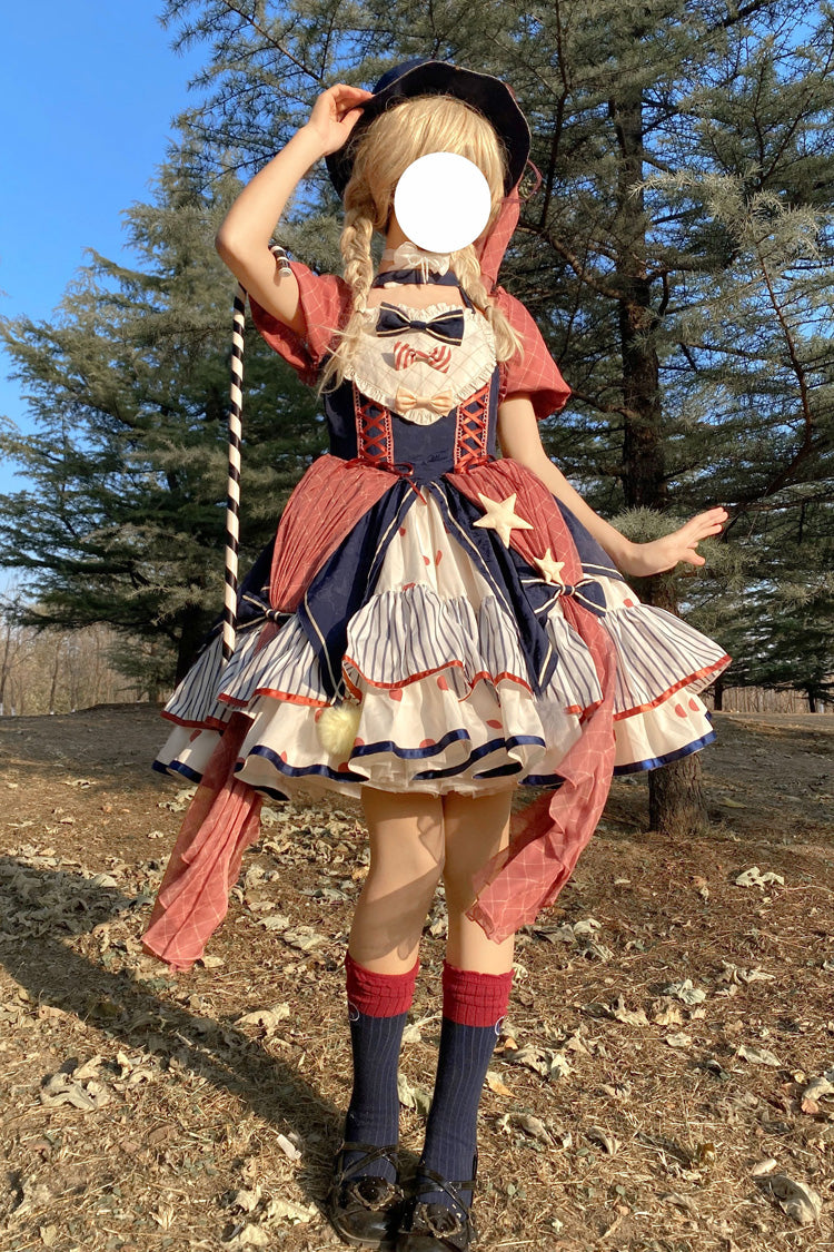 Multi-Color Circus Short Sleeves Multi-layer Print Ruffle Bowknot Sweet Lolita Dress - Product - 7
