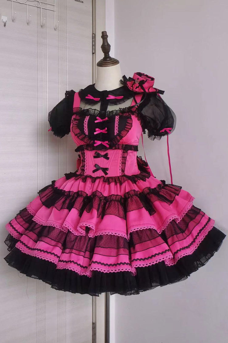 Pray for Dopamine Multi-layer Ruffle Lace Sweet Lolita Jsk Dress 5 Colors - Rose Red - 3