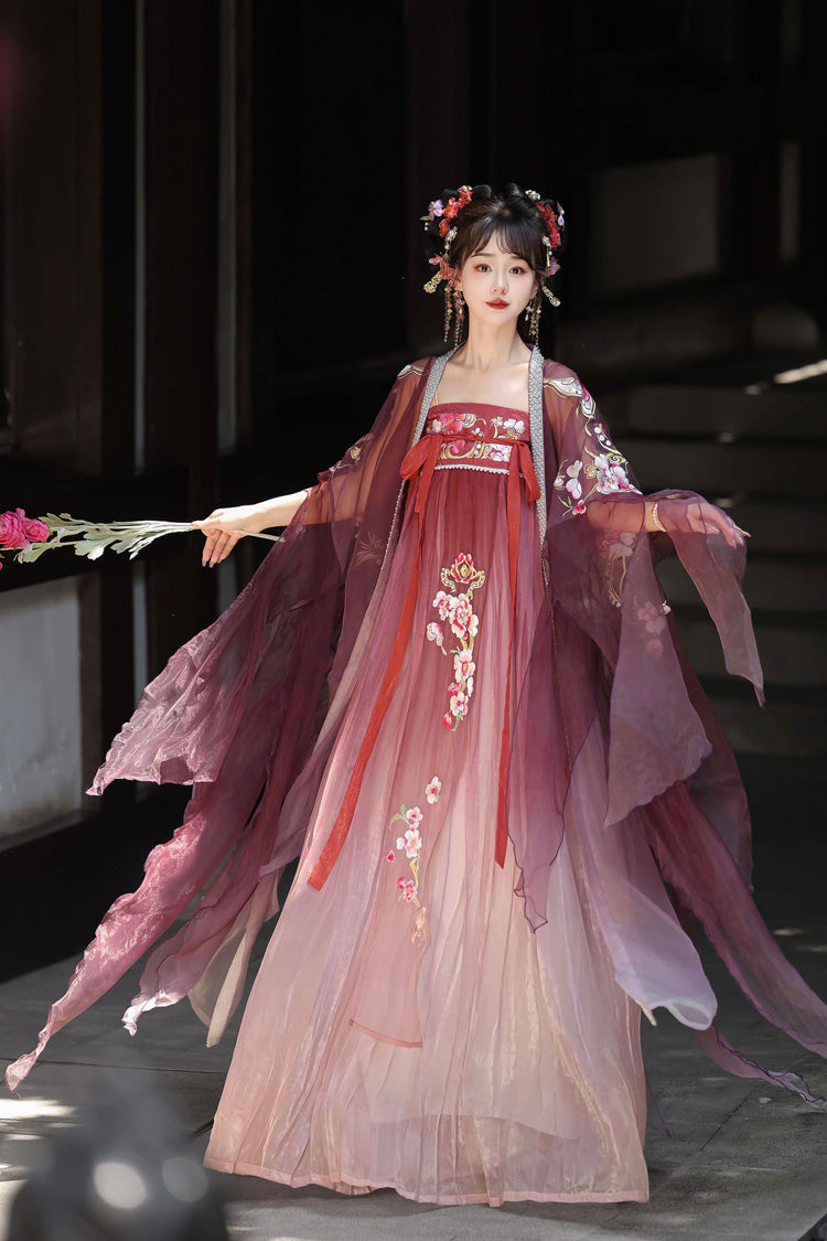 Red Long Sleeves Embroidery Sweet Tang-style Hezi Hanfu Dress Full Set - Product - 2