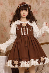 Brown [Mousse Bear] Sleeveless Ruffle Bowknot Sweet Vintage Princess Lolita Jsk Dress - Brown - 1