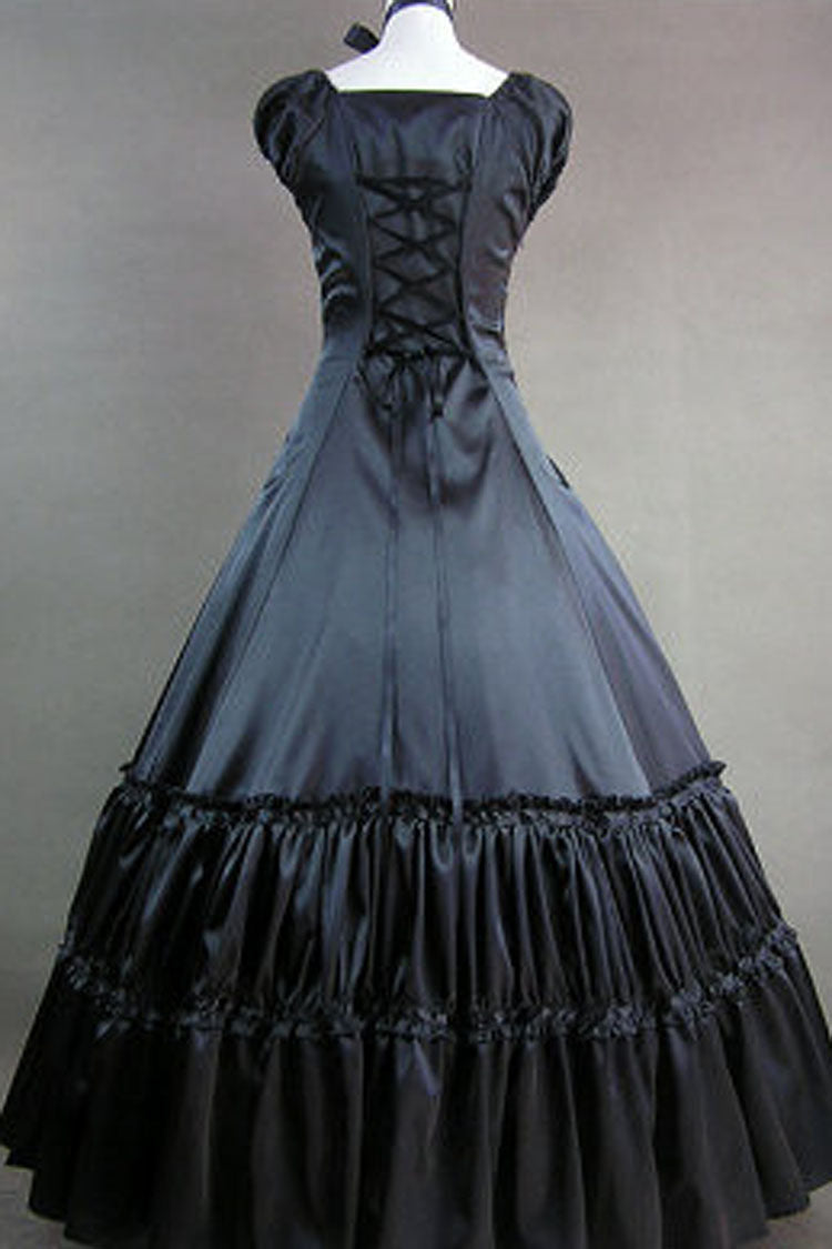 Black Cotton Square Collar Cap Sleeves Floor Length Victorian Gothic Lolita Dress - Product - 2