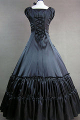 Black Cotton Square Collar Cap Sleeves Floor Length Victorian Gothic Lolita Dress - Product - 2