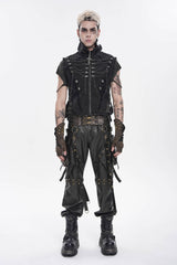 Black Stand Collar Sleeveless Zippered Chain-Decorated Men's Punk Cool Unedged Vest - Black - 1