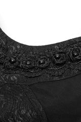 Black Long Trumpet Sleeves Print Hollow Stitching Lace-Up Womens Gothic Blouse - Product - 6