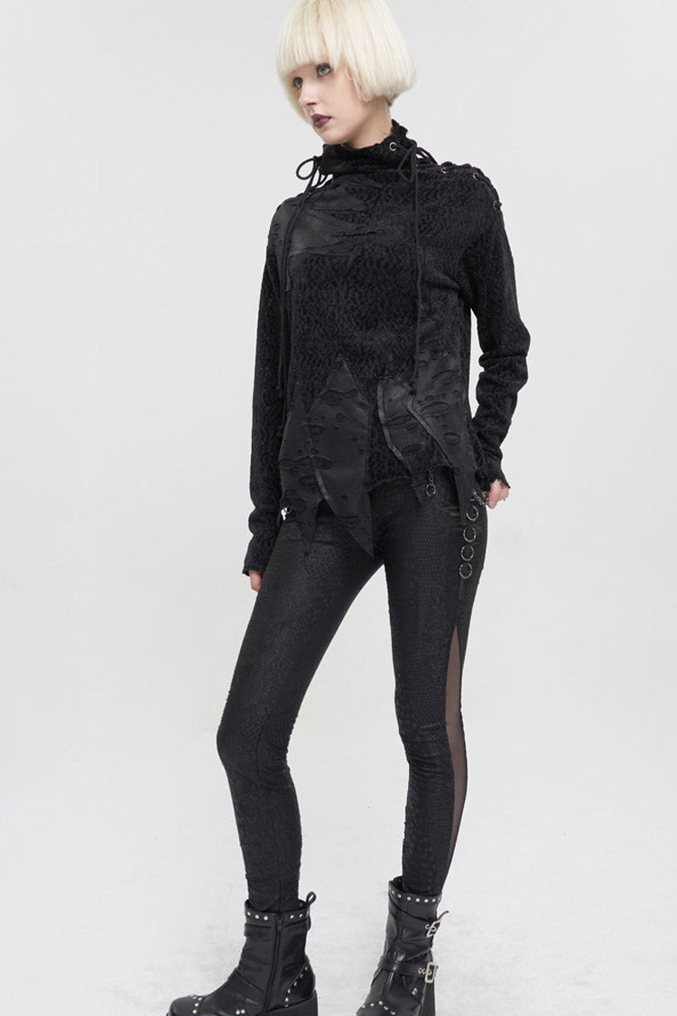 Black Wool Fabric Distressed Stitching Irregularly Pointed Hem Decadent Wind Long Sleeve Women's Punk Sweater - Product - 5