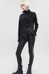 Black Wool Fabric Distressed Stitching Irregularly Pointed Hem Decadent Wind Long Sleeve Women's Punk Sweater - Product - 5