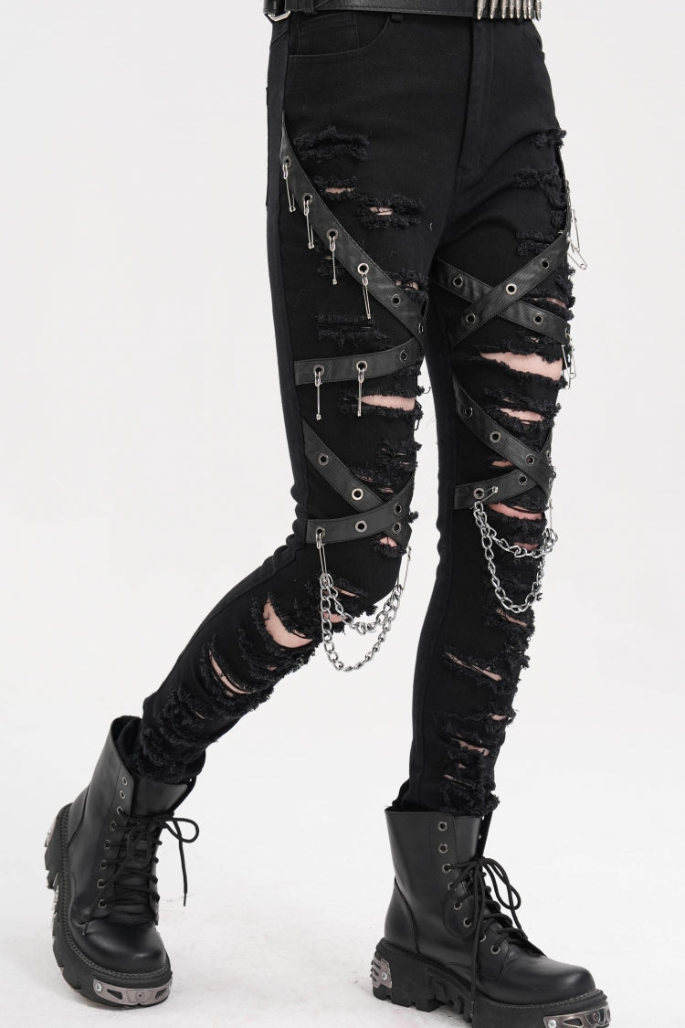 Black Chain Mesh Ripped Women's Punk Pants - Product - 5